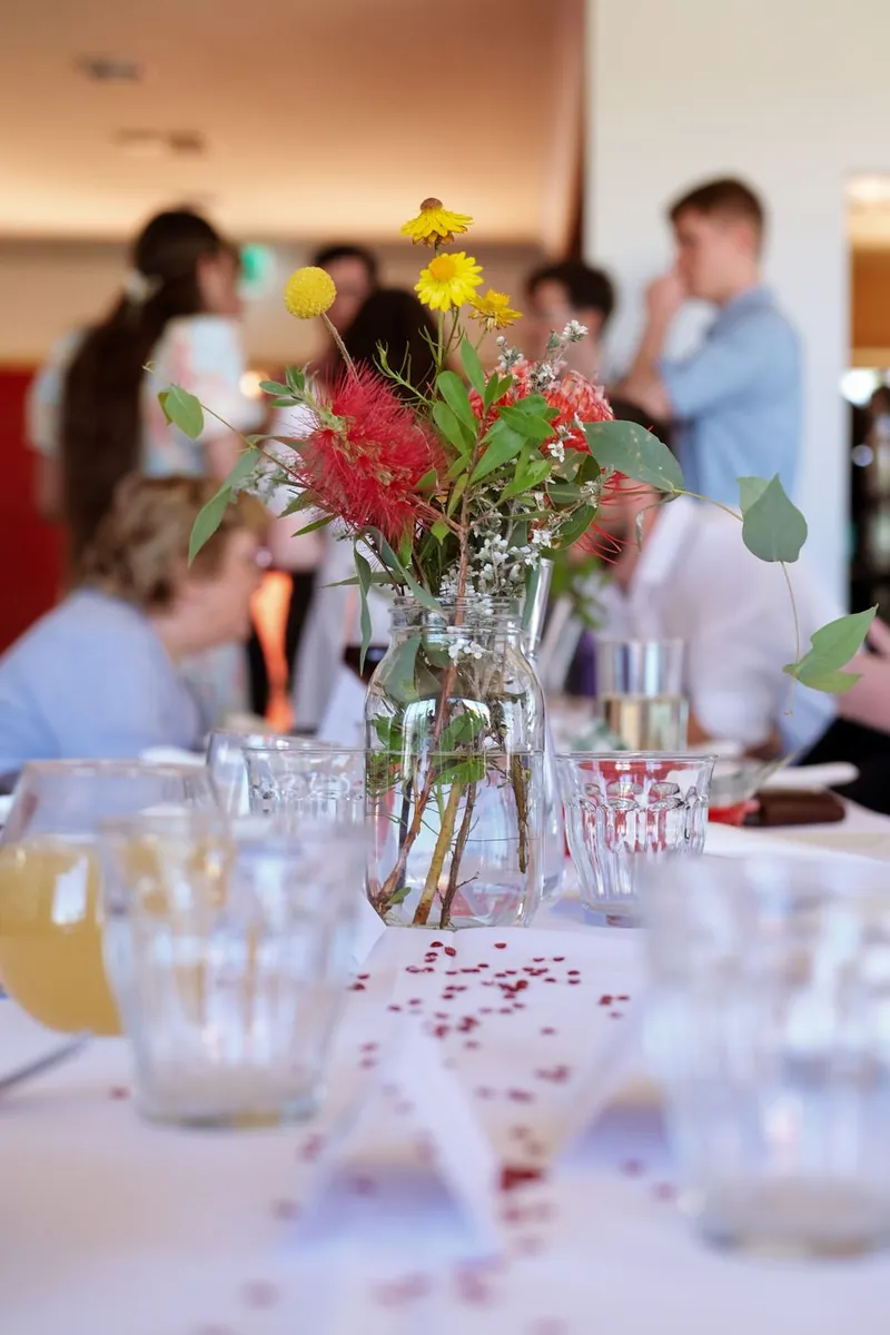 Wildflower centrepiece on the reception table